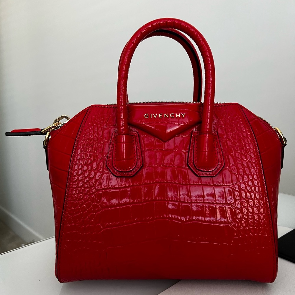 Authentic Givenchy Mini Antigona bag in crocodile effect leather
